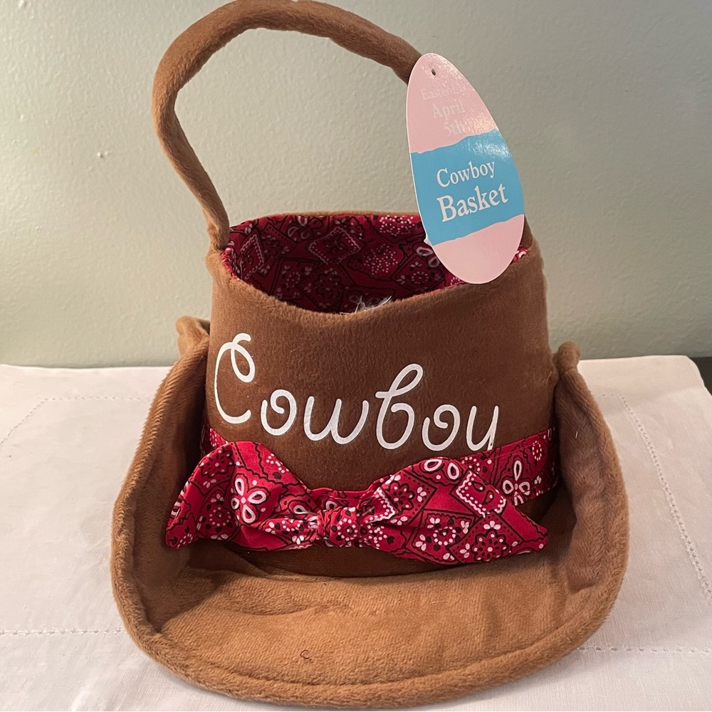 NEW Easter Basket Cowboy Cowgirl Hat Western Country NEW Red Bandana Dan Dee
